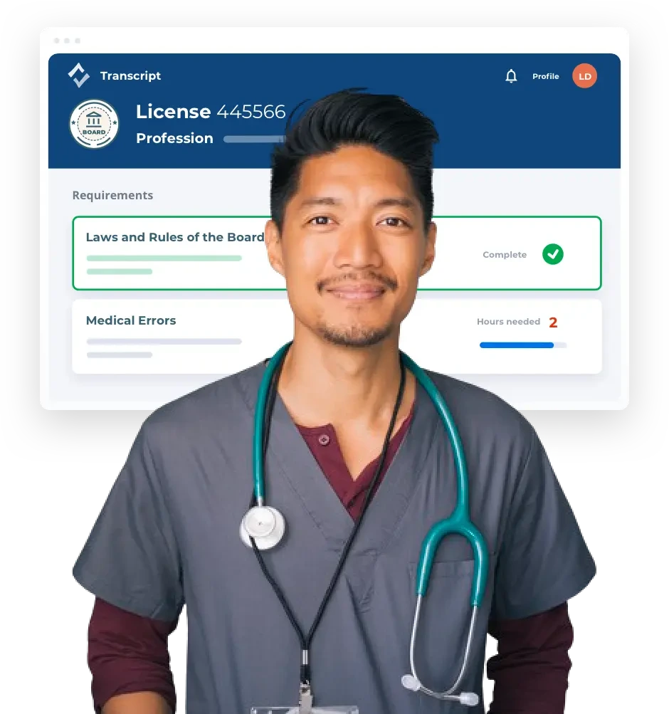 Healthcare professional with their C E transcript