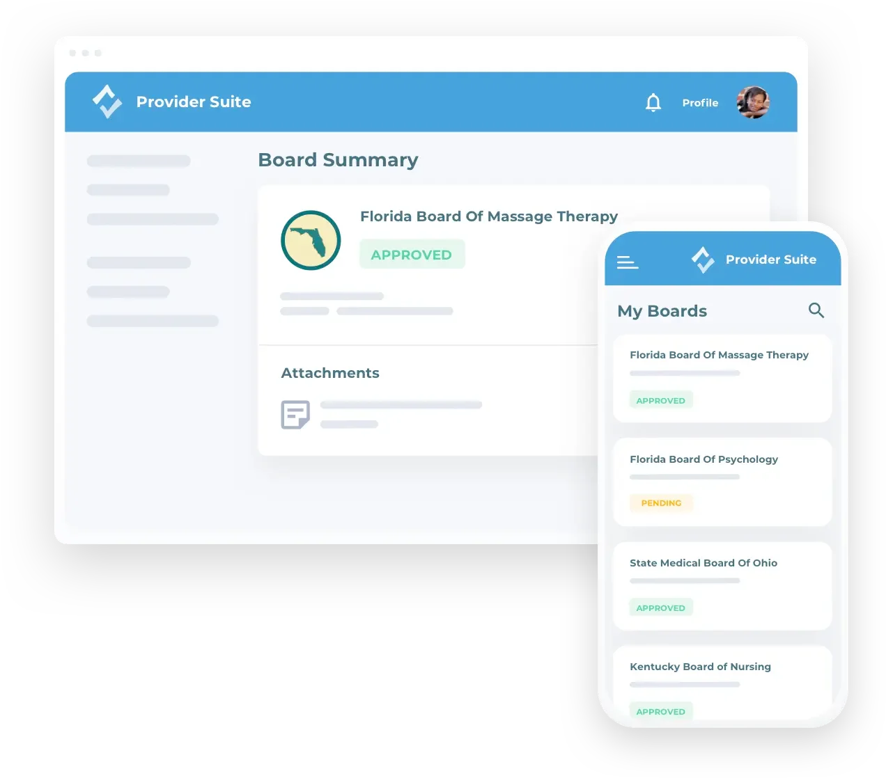 A board summary inside of the Provider Suite