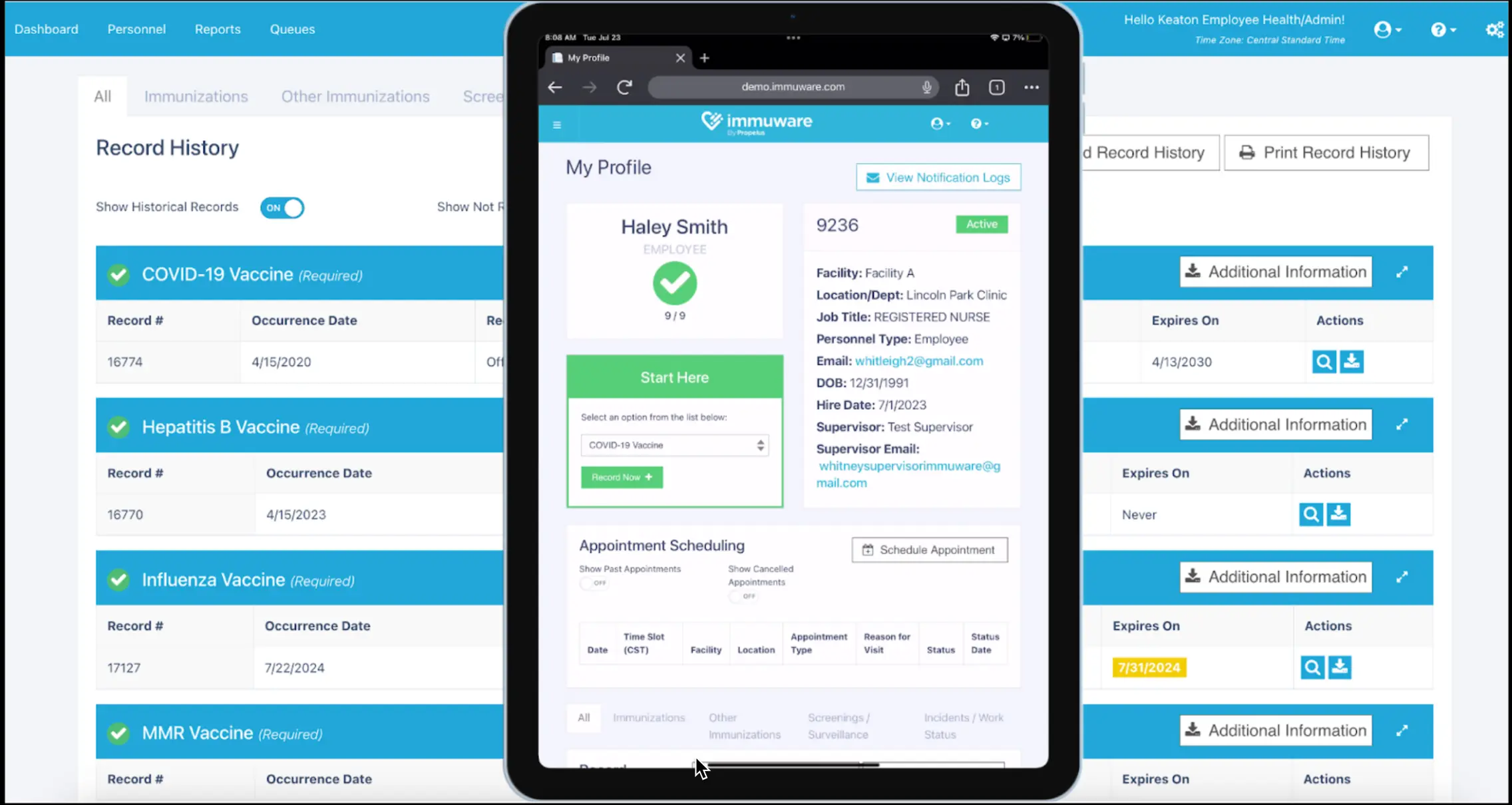 Immuware employee self service portal example